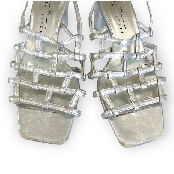 Michel Perry silver leather caged sling back sandal, Size 37 EU, Vintage from 90 - Picture 10 of 13